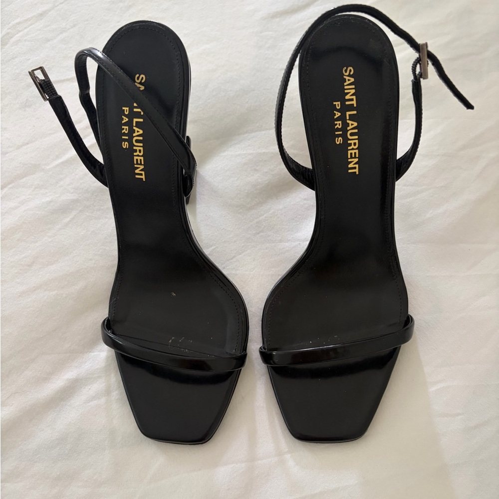Saint Laurent Black Patent Leather Square-Toe Sandals